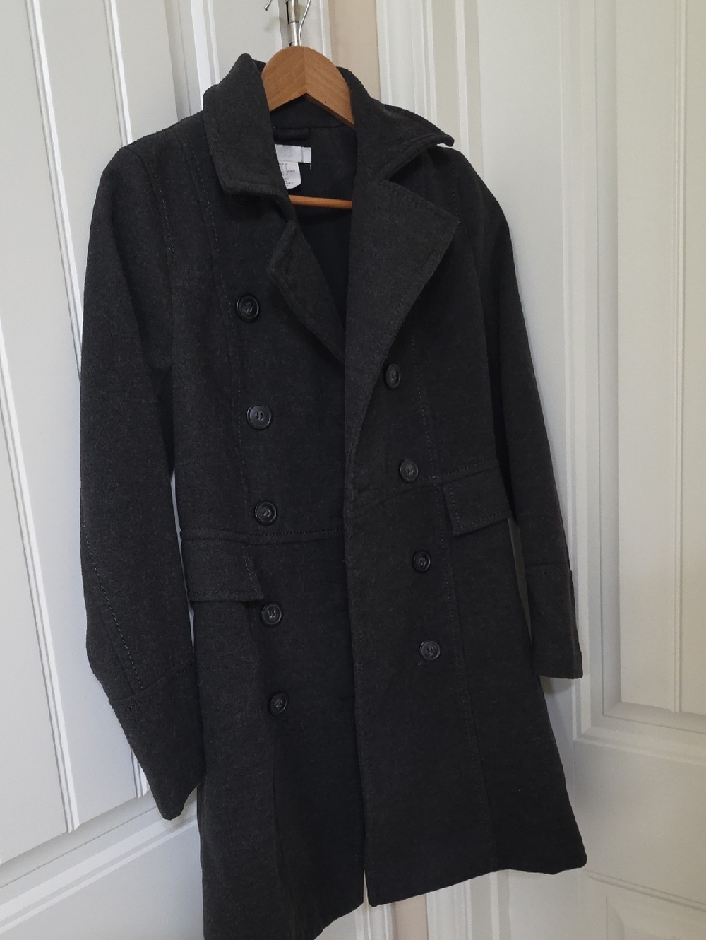 H&M Men's Double-Breasted Pea Coat - Dark Charcoal